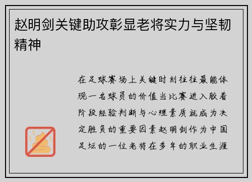 赵明剑关键助攻彰显老将实力与坚韧精神